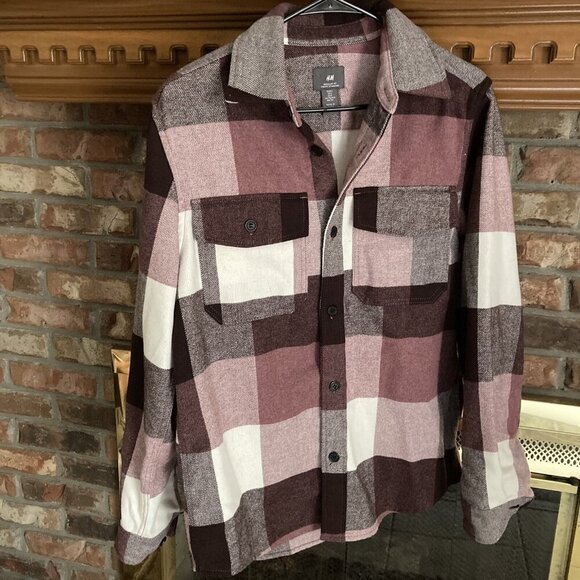 H & M Other - H & M Heavy Burgundy Checked Flannel Shirt Size Small Regular Fit